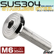 ステンレスボルト M6×30mm P1.0 シェルヘッド フラット 六角穴付 ボタンボルト SUS304 シルバー TR0773 【メール便可】