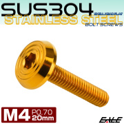 ステンレスボルト M4×20mm P0.7 シェルヘッド フラット 六角穴付 ボタンボルト SUS304 ゴールド TR0778 【メール便可】