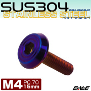 ステンレスボルト M4×15mm P0.7 シェルヘッド フラット 六角穴付 ボタンボルト SUS304 焼きチタンカラー TR0796 【メール便可】