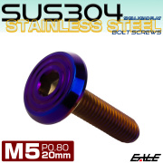 ステンレスボルト M5×20mm P0.8 シェルヘッド フラット 六角穴付 ボタンボルト SUS304 焼きチタンカラー TR0802 【メール便可】