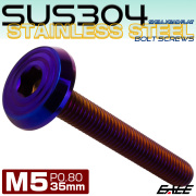 ステンレスボルト M5×35mm P0.8 シェルヘッド フラット 六角穴付 ボタンボルト SUS304 焼きチタンカラー TR0805 【メール便可】