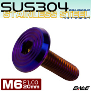 ステンレスボルト M6×20mm P1.0 シェルヘッド フラット 六角穴付 ボタンボルト SUS304 焼きチタンカラー TR0809 【メール便可】