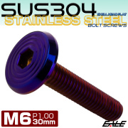 ステンレスボルト M6×30mm P1.0 シェルヘッド フラット 六角穴付 ボタンボルト SUS304 焼きチタンカラー TR0811 【メール便可】