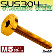 5×35mm P0.8 シェルヘッド フラット ステンレスボルト 六角穴付 マットタイプ SUS304 ゴールド TR0843 【メール便可】