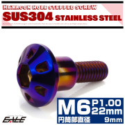 段付きボルト M6×22mm P1.0 円筒部直径9mm デザインヘッド SUS304 ステンレス 六角穴 フランジボルト 焼きチタンカラー TR0873 【メール便可】