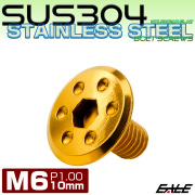 ステンレスボルト M6×10mm P1.0 ホールヘッド フラット 六角穴付 ボタンボルト SUS304 ゴールド TR0961 【メール便可】