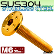 ステンレスボルト M6×35mm P1.0 ホールヘッド フラット 六角穴付 ボタンボルト SUS304 ゴールド TR0967 【メール便可】