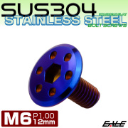 ステンレスボルト M6×12mm P1.0 ホールヘッド フラット 六角穴付 ボタンボルト SUS304 焼きチタンカラー TR0978 【メール便可】
