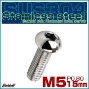 ボタンボルト M5×15mm P0.8 SUS304 ステンレスボルト 六角穴 シルバー TR0988 【メール便可】