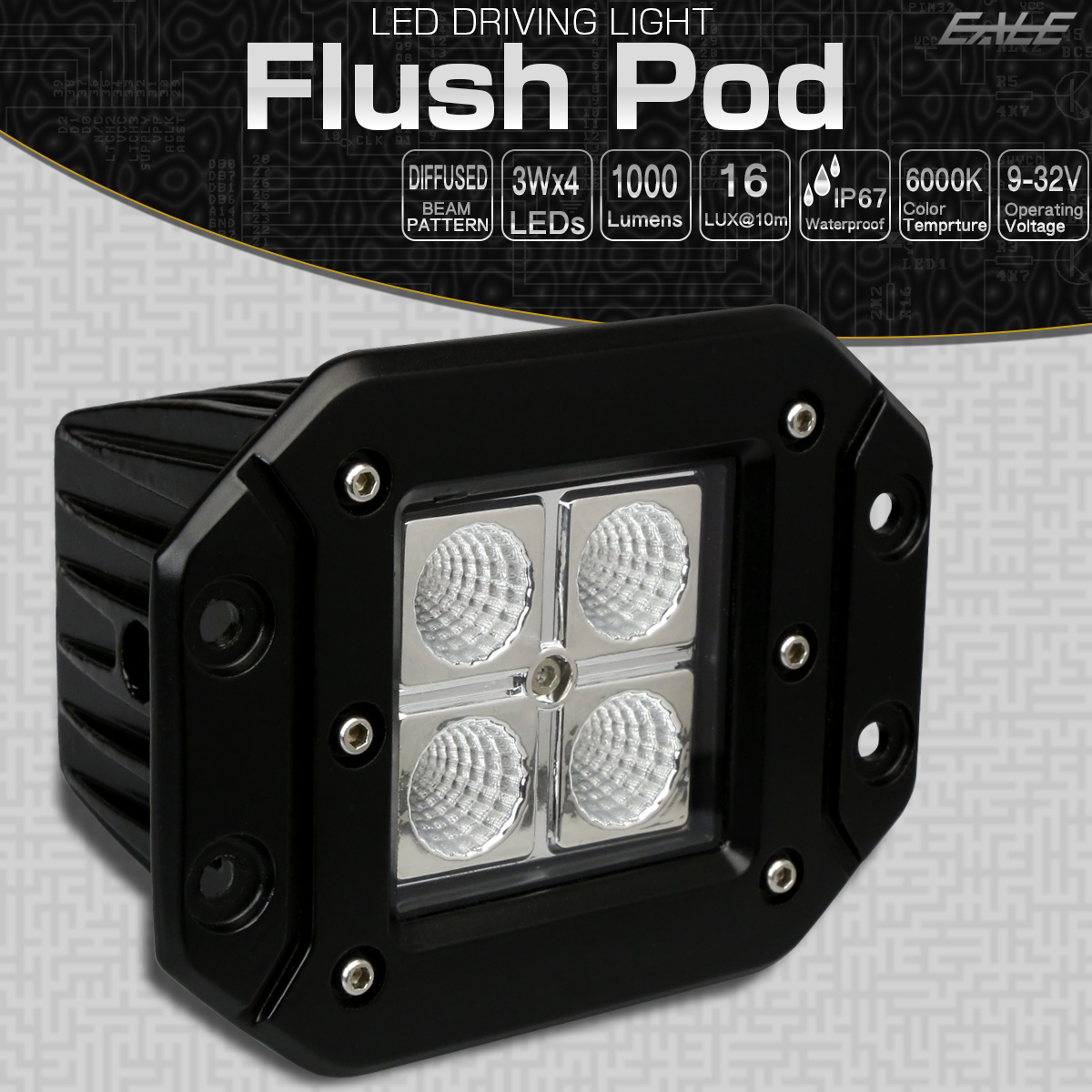 LED ドライビングランプ Flush Pod 埋め込み型 12W CREE XB-D 汎用 フォグランプ バックランプ 作業灯 ワークライト 12V 24V
