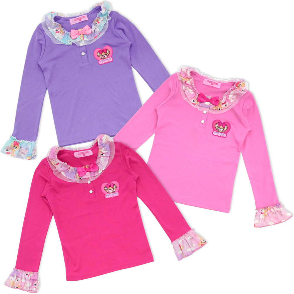 アースマジック EARTHMAGIC 無地×マフィー＆ユニコーン総柄襟付きシャツ 2021秋冬 ビビッドピンク ペールピンク ラベンダー