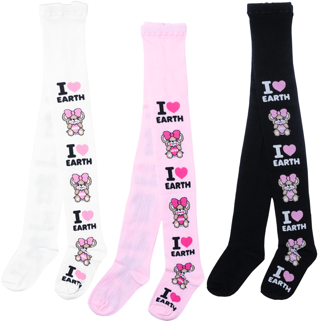 アースマジック EARTHMAGIC アイラブマフィー柄リブタイツ シロ クロ ペールピンク 日本製 2023秋冬