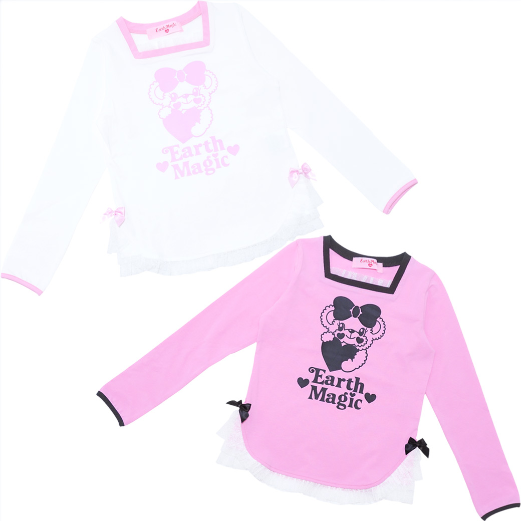 裾チュールフリル長袖ベア天Tシャツ