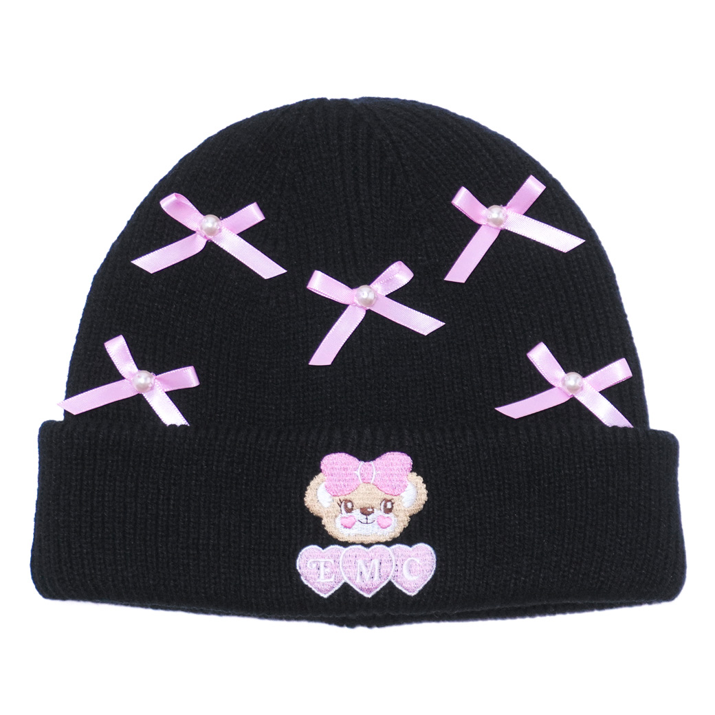 リボン付ニットキャップ