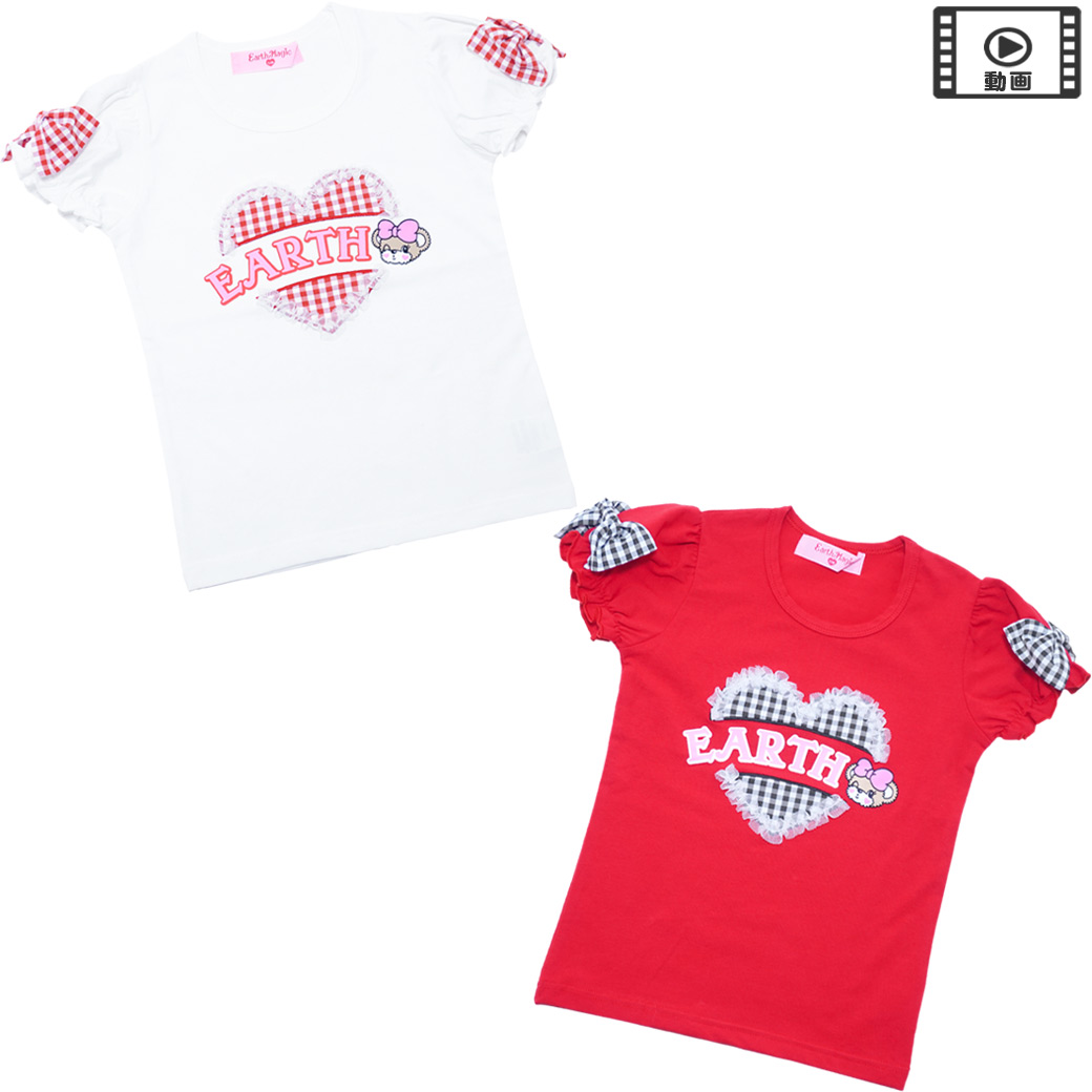 EARTHMAGIC アースマジック ギンガムアップリケ袖リボンTシャツ