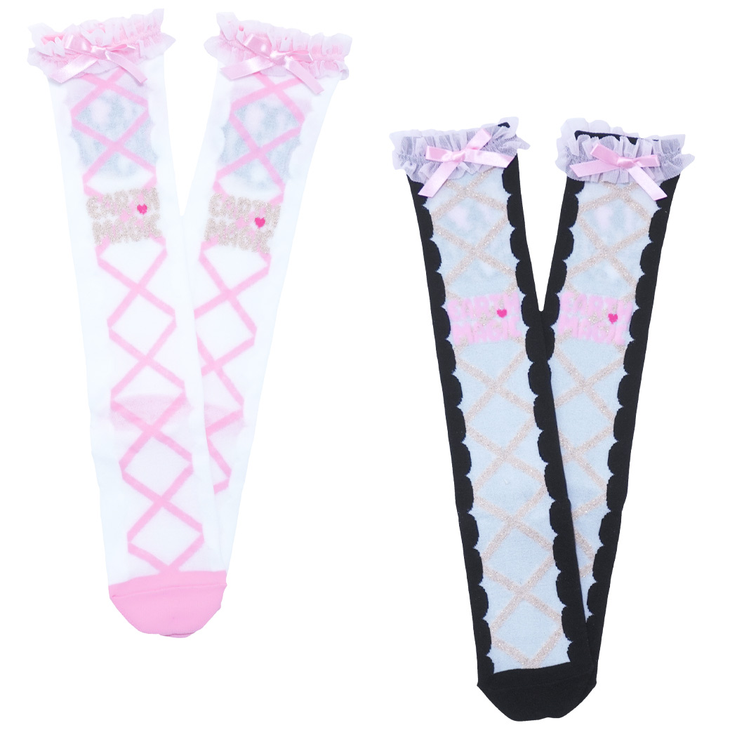 日本製 レースアップ風ハイソックス