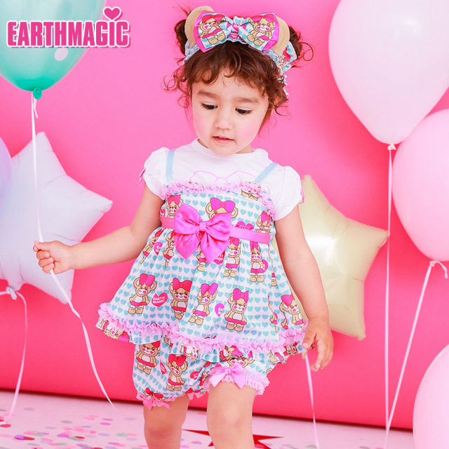 アースマジックベビー EARTHMAGIC BABY ハートいっぱいマフィー総柄3点セット(キャミソール＆ブルマ＆ヘアバンド)