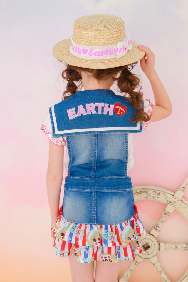 アースマジック EARTHMAGIC セーラーデニムジャンスカ ジップアップ マリーンマフィー総柄 ジャンパースカート 2021春夏