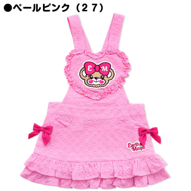 アースマジック EARTHMAGIC コットンレースハート胸当てジャンスカ マフィー フラワーレース ジャンパースカート 2021春夏