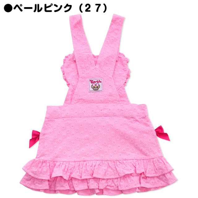 アースマジック EARTHMAGIC コットンレースハート胸当てジャンスカ マフィー フラワーレース ジャンパースカート 2021春夏