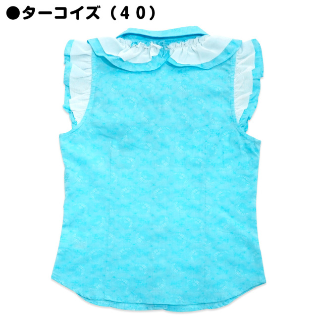 アースマジック EARTHMAGIC シャンブレー ノースリーブフリルブラウス フェイスマフィー総柄 肩フリル 2021春夏