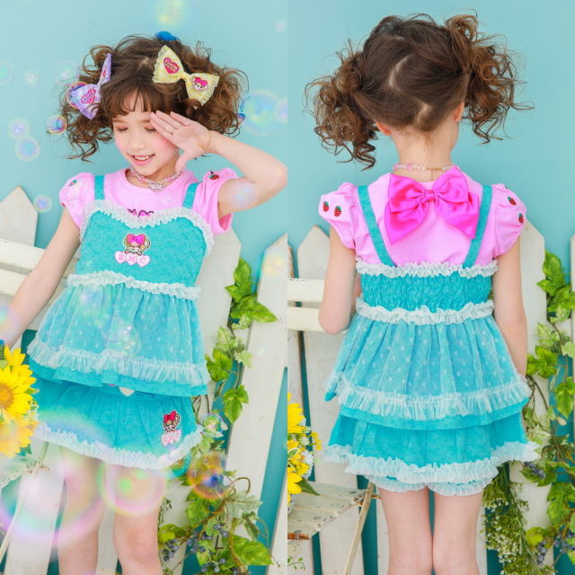 アースマジック EARTHMAGIC シャンブレー ハートボタンスカート フェイスマフィー総柄 インナーパンツ付 スカパン 2021春夏