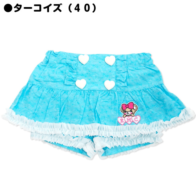 アースマジック EARTHMAGIC シャンブレー ハートボタンスカート フェイスマフィー総柄 インナーパンツ付 スカパン 2021春夏