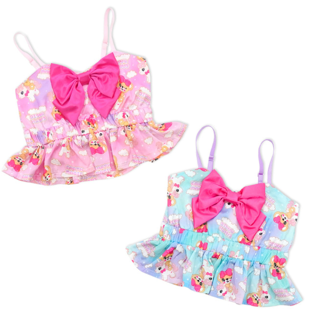 アースマジック EARTHMAGIC マフィー＆ユニコーン総柄キャミソール 胸リボン 2021秋冬 ペールピンク サックス