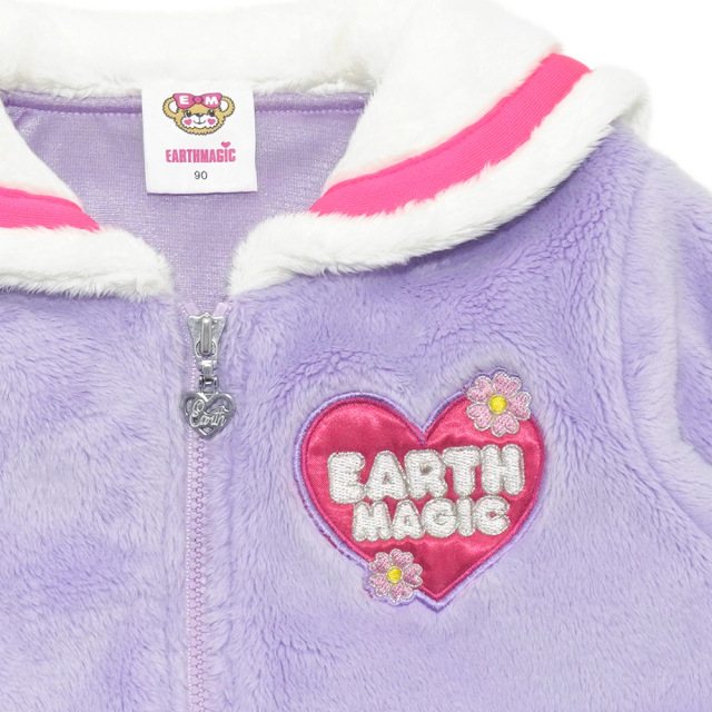 アースマジックベビー EARTHMAGIC BABY シルキーファーセーラーカラージップアップジャケット シロ ラベンダー マフィー 2021秋冬