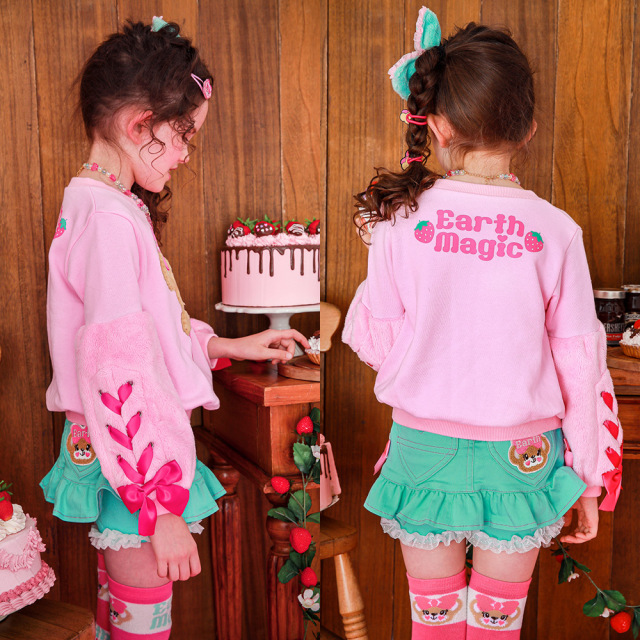 アースマジック EARTHMAGIC ストレッチカラーデニムスカートonパンツ サイドポケットフリル スカパン インナーパンツ付 2021秋冬