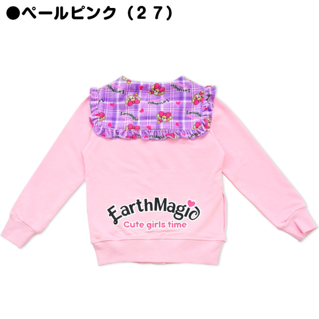 アースマジック EARTHMAGIC ハートチェックマフィー セーラーカラーブルゾン ベロア総柄リボン 2021秋冬 クロ ペールピンク