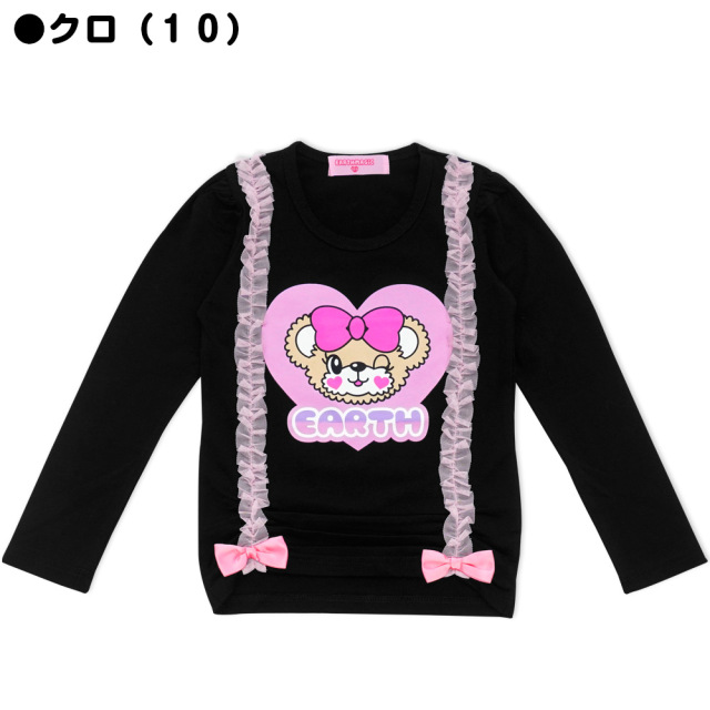 アースマジック EARTHMAGIC フェイスマフィー サスペンダー風長袖プリントTシャツ チュールフリル 2021秋冬 クロ アカ