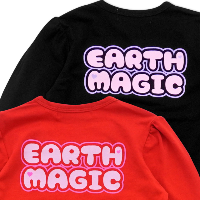 アースマジック EARTHMAGIC フェイスマフィー サスペンダー風長袖プリントTシャツ チュールフリル 2021秋冬 クロ アカ