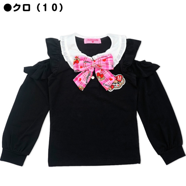 アースマジック EARTHMAGIC ハートチェックマフィー 襟付き肩あき長袖Tシャツ オープンショルダー ベロア総柄リボン 2021秋冬 全3色