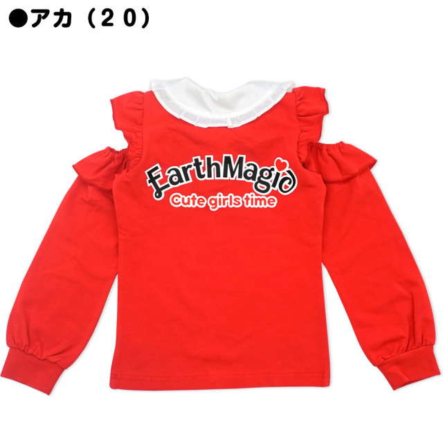 アースマジック EARTHMAGIC ハートチェックマフィー 襟付き肩あき長袖Tシャツ オープンショルダー ベロア総柄リボン 2021秋冬 全3色