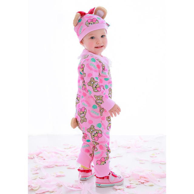 アースマジックベビー EARTHMAGIC BABY キャンディーハートベビー総柄クマ耳キャップ＆カバーオールセット マフィー 2021秋冬