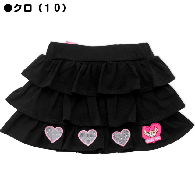 アースマジック EARTHMAGIC ハートカットワークティアードスカート インナーパンツ付 ぷっくりリボン 2021秋冬 クロ アカ