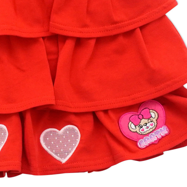 アースマジック EARTHMAGIC ハートカットワークティアードスカート インナーパンツ付 ぷっくりリボン 2021秋冬 クロ アカ