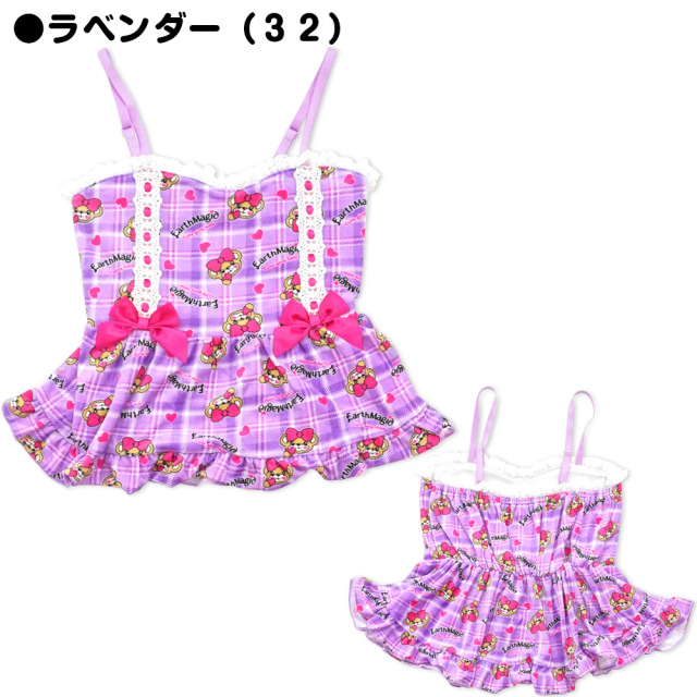 アースマジック EARTHMAGIC ハートチェックマフィー総柄キャミソール＆長袖Tシャツセット ベロア生地 2021秋冬 ペールピンク ラベンダー