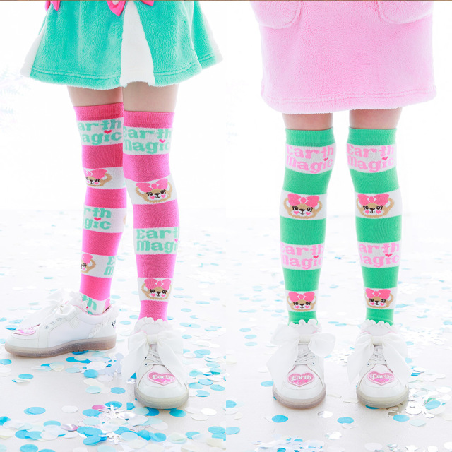 アースマジック EARTHMAGIC ふわふわボーダーオーバーニーソックス  