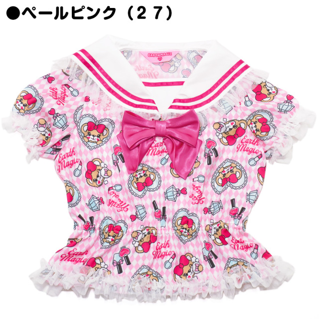 アースマジック EARTHMAGIC コスメ柄セーラーカラーブラウス アイボリー ペールピンク マフィー セーラー襟 2022春夏