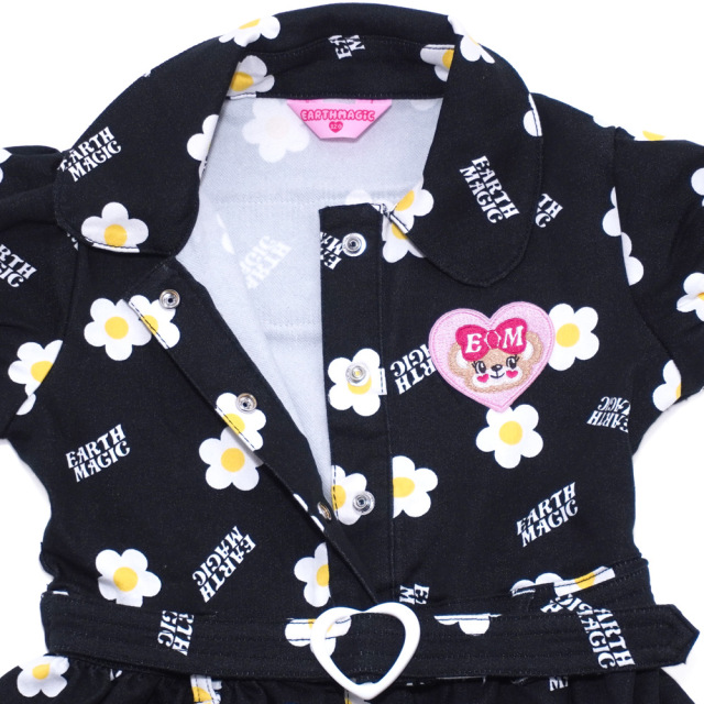 アースマジック EARTHMAGIC デイジー柄ストレッチツイルワンピース クロ ラベンダー デニム マフィーワッペン ハートバックル 2022春夏