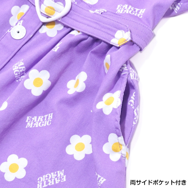 アースマジック EARTHMAGIC デイジー柄ストレッチツイルワンピース クロ ラベンダー デニム マフィーワッペン ハートバックル 2022春夏