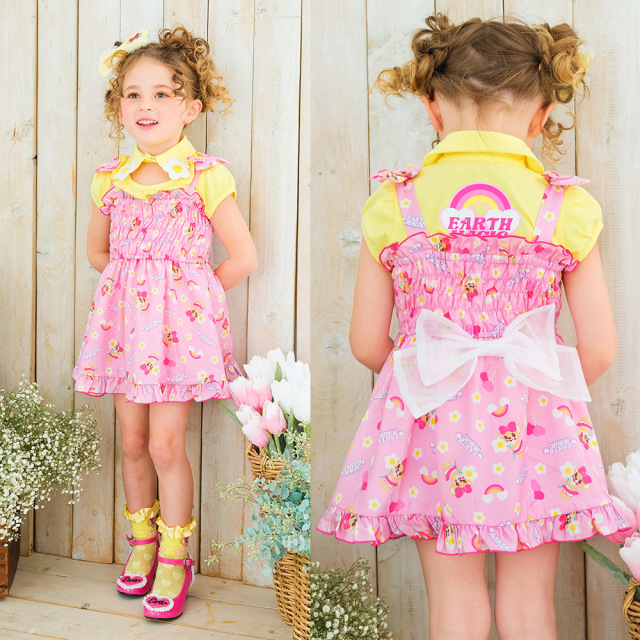 アースマジック EARTHMAGIC デイジーマフィー総柄ジャンパースカート ペールピンク エメグリ オーガンジーリボン ジャンスカ 2022春夏