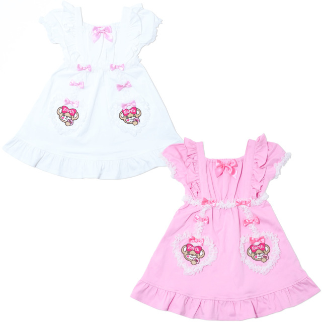 アースマジック Earthmagic ストレッチツイルフリルワンピース シロ ペールピンク マフィー 姫ワンピ 22春夏