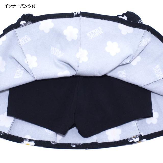 アースマジック EARTHMAGIC デイジー柄ストレッチツイルプリーツスカート クロ ラベンダー デニム マフィーワッペン 2022春夏