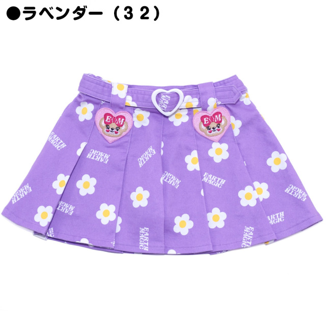 アースマジック EARTHMAGIC デイジー柄ストレッチツイルプリーツスカート クロ ラベンダー デニム マフィーワッペン 2022春夏