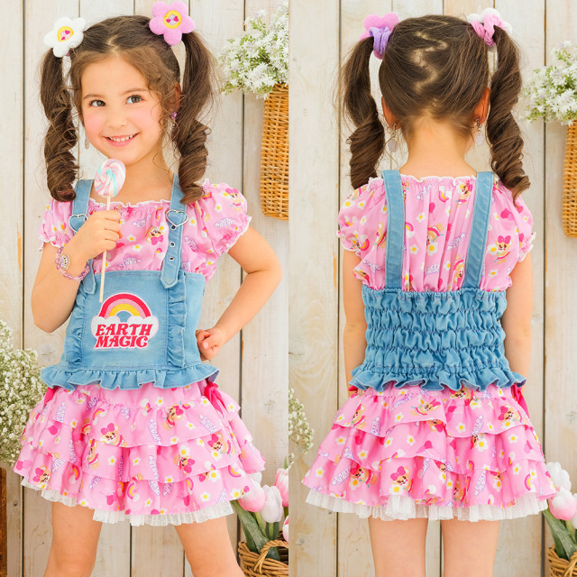 アースマジック EARTHMAGIC デイジーマフィー総柄ティアードスカート ペールピンク エメグリ インナーパンツ付 2022春夏