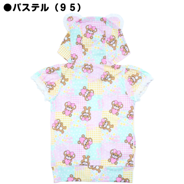 【3/22入荷】アースマジック EARTHMAGIC パッチワーク総柄半袖ジップフーディー ビビッド パステル マフィー クマ耳フード 2022春夏