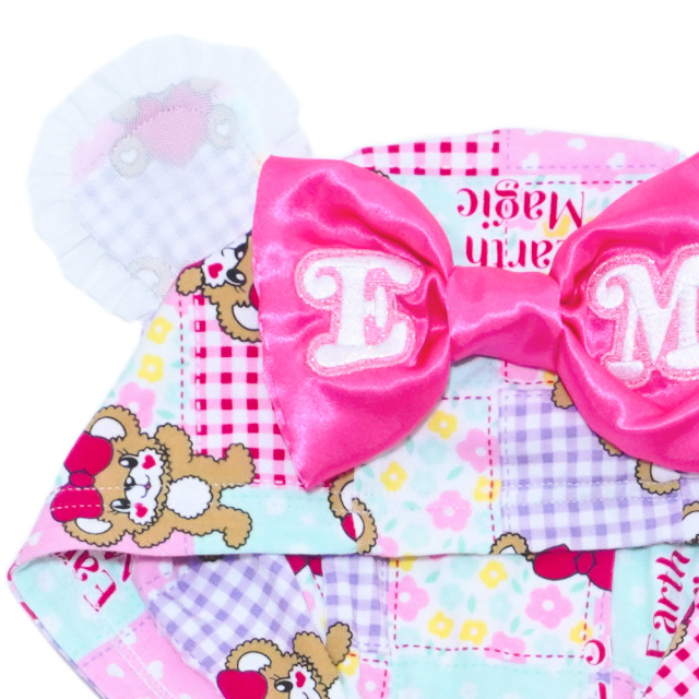 【3/22入荷】アースマジック EARTHMAGIC パッチワーク総柄半袖ジップフーディー ビビッド パステル マフィー クマ耳フード 2022春夏